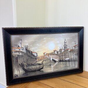 Venice Italy Gondolier Rialto Bridge Art Printed on Canvas Gondola Boat Petti